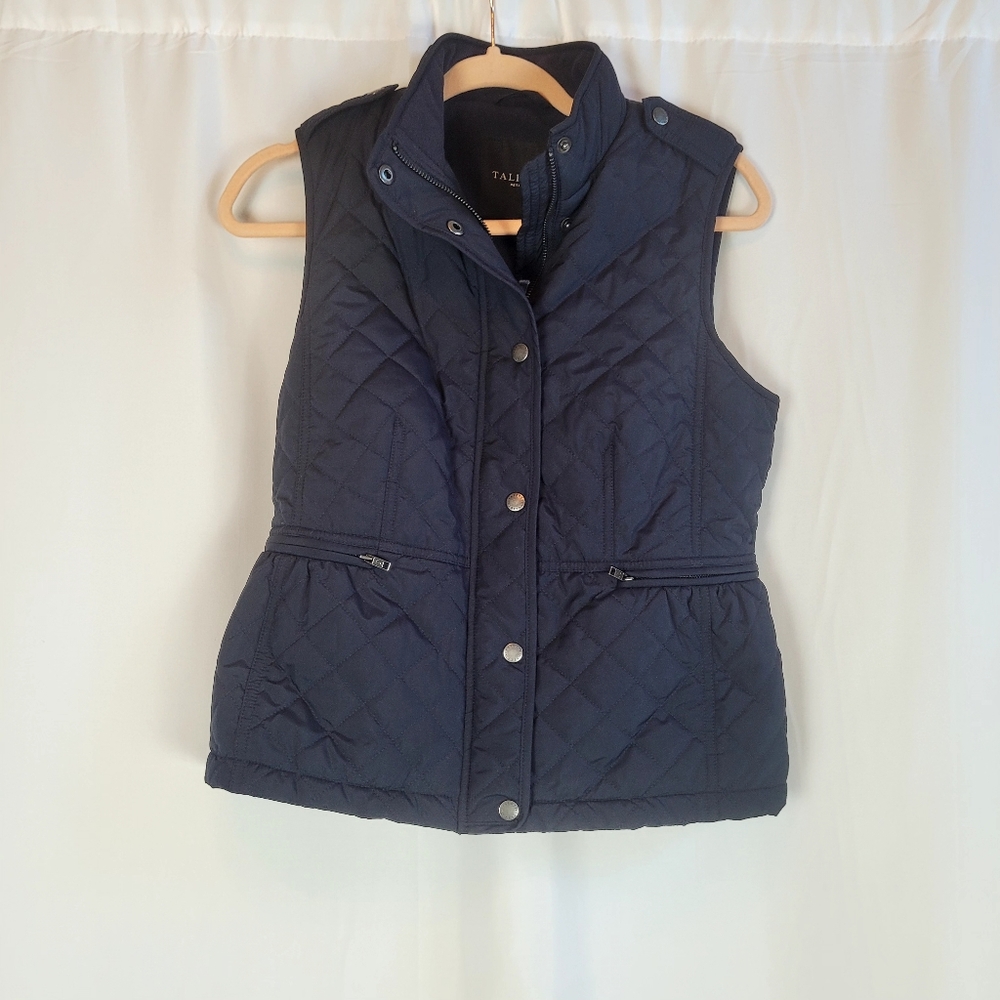Talbots Quilted Puffer Vest Women's Petite Small Navy Blue Full Zip